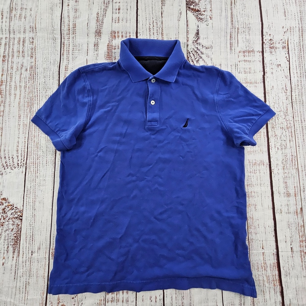Nautica Blue Short Sleeve Cotton Polo Shirt Men's M